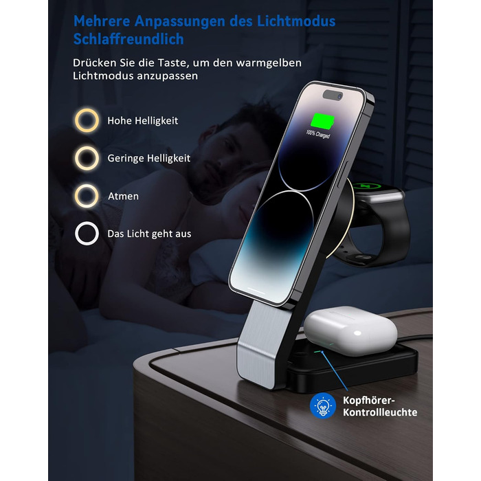 3-в-1 Станція Бездротової Зарядки: iPhone, Apple Watch, AirPods (Біла/Чорна)