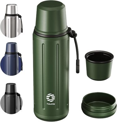 Термос Healter Thermoskanne 1л з чашкою (72 години холод & 24 години гаряче) - термофляга для кави, чаю, офісу, школи (зелений)