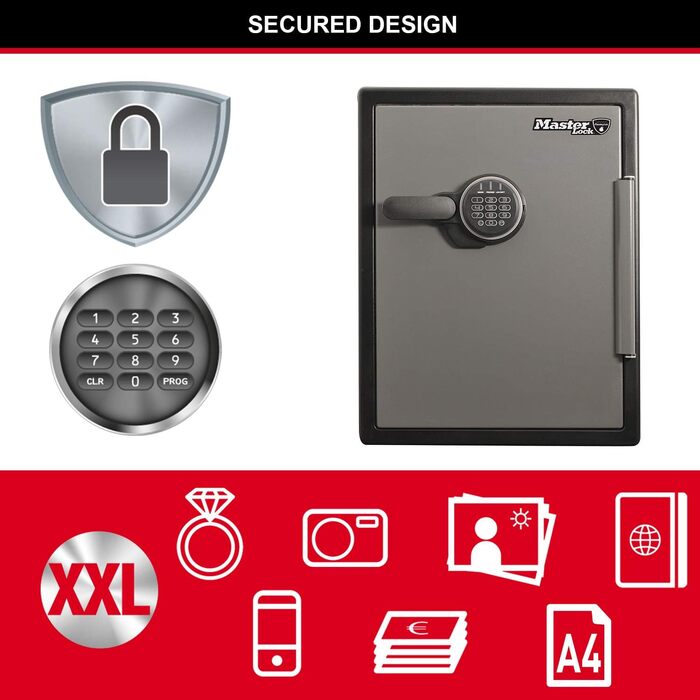 Master Lock Сейф вогнестійкий та водонепроникний з кодовим замком, потрійний захист - від пожежі, води та транспортування, електронний код, 56.6L, 60.3 x 47.2 x 49.1 cm