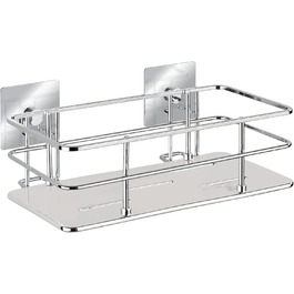 WENKO Turbo-Loc Stainless Steel Wall Shelf Quadro, Mounting Without Drilling, 24 x 10 x 14.5 cm, Chrome