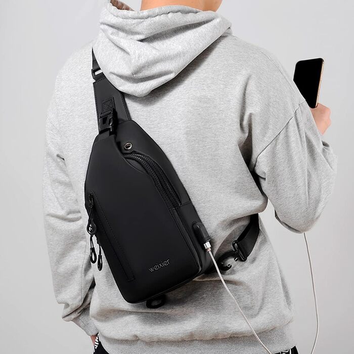 Чоловіча сумка-слінг через плече Crossbody: водонепроникна нагрудна сумка для прогулянок, їзди на велосипеді та роботи (Чорна)