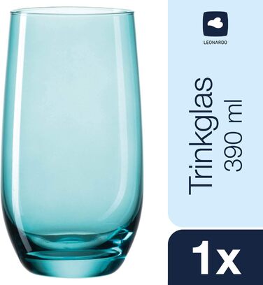 Leonardo Sora Drinking Glasses, Set of 6, Colorful Glass Set, Dishwasher-Safe Juice Glasses, Water Glasses, Drinking Cups in 6 Colors, 390 ml, Assorted Colors, 047287
