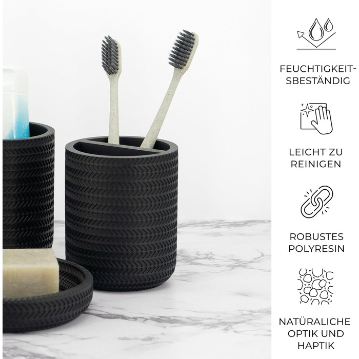 Набір аксесуарів для ванної кімнати ZCCZ, 4 шт. Чорний: мильниця, тримач для зубних щіток, стаканчик, мильниця. Організатор для раковини