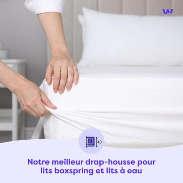 Wolkenfeld Box Spring Bed Fitted Sheet 180x200cm up to 200x220cm - up to 40cm Mattress Height - Premium Cotton Bed Sheet 180x200 | 180x220 | 200x200 for Box Spring and Water Beds - White