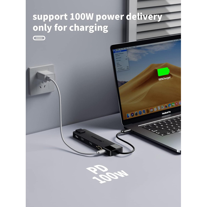 Док-станція USB-C хаб 13-в-1 з підтримкою 2 моніторів 4K HDMI, VGA, Ethernet, USB 3.0/2.0, PD 100W, SD/TF, AUX для Windows/Mac/Dell/HP