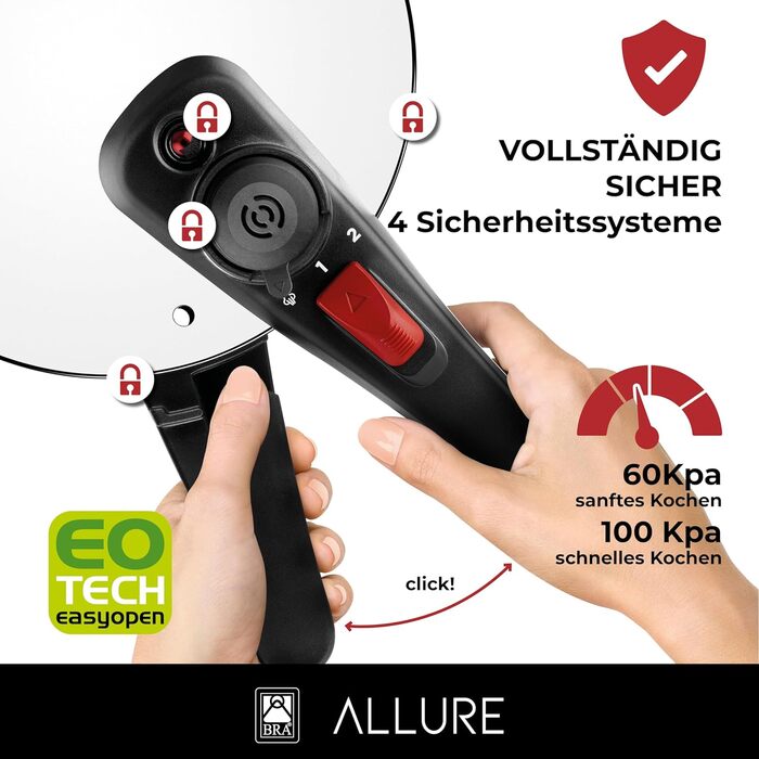 Скороварка BRA Allure 6 л з нержавіючої сталі 18/10, 2 режими приготування, система блокування, для всіх типів плит