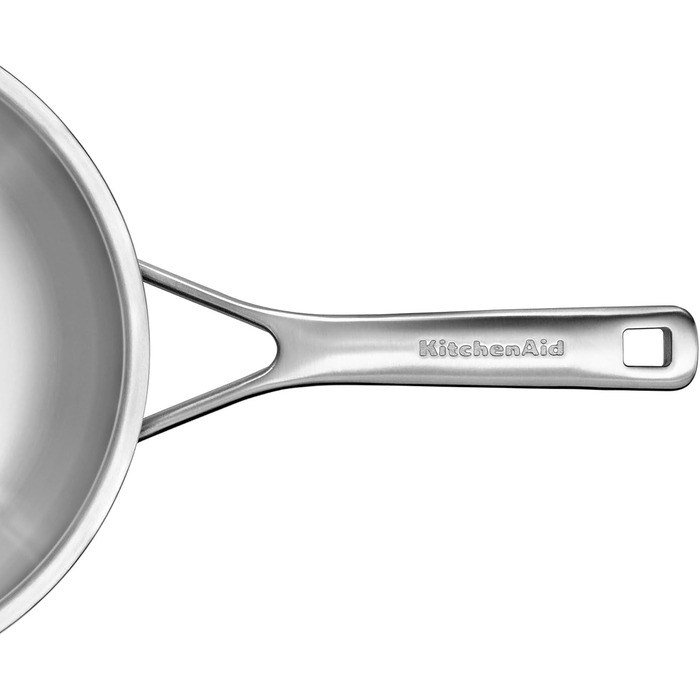 Набір сковорідок KitchenAid MultiPly з нержавіючої сталі з керованою антипригарним покриттям, 2 шт (20 см та 28 см), тришарова, для індукційних плит, термостійкі до 220°C, придатні для миття в посудомийній машині, срібного кольору