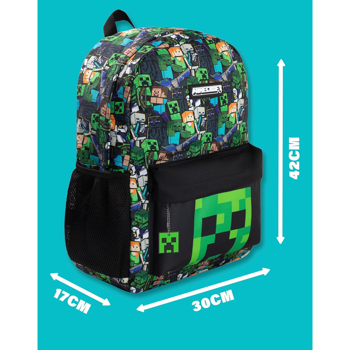 Рюкзак Minecraft для хлопчиків: ігровий рюкзак з принтом Creeper, Zombie, Skeleton, Enderman та Cave Spider | для школи, подорожей, геймінгу