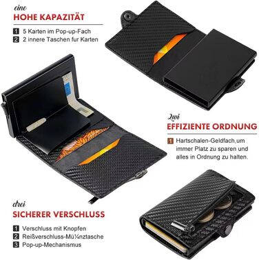 Чоловічий міні-гаманець AISIR з RFID захистом, гаманець з відділенням для монет (чорний, карбон)