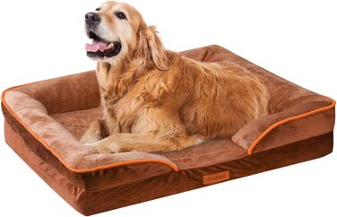 AUSCAT Orthopedic Dog Bed Small Dogs - Dog Bed Memory Foam with Removable, Washable Cover, Waterproof Liner, and Non-Slip Bottom, 60cm L x 45cm W x 15cm H (L 88 x W 64 x H 20 cm, Brown)