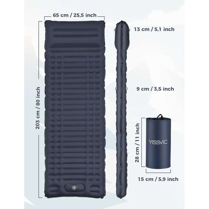Каремат туристичний Yissvic Isomatte самонадувний з насосом, ультралегкий, для кемпінгу та піших прогулянок, блакитний