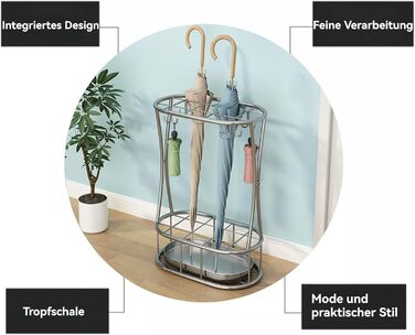 Металева підставка для парасоль та тростинок Shakub, 2 слоти, срібляста, 25x25x50 см