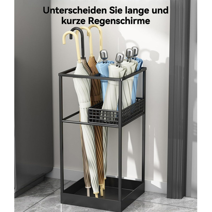 Металева підставка для парасоль та тростинок Shakub, 2 слоти, чорна, 25x25x50 см