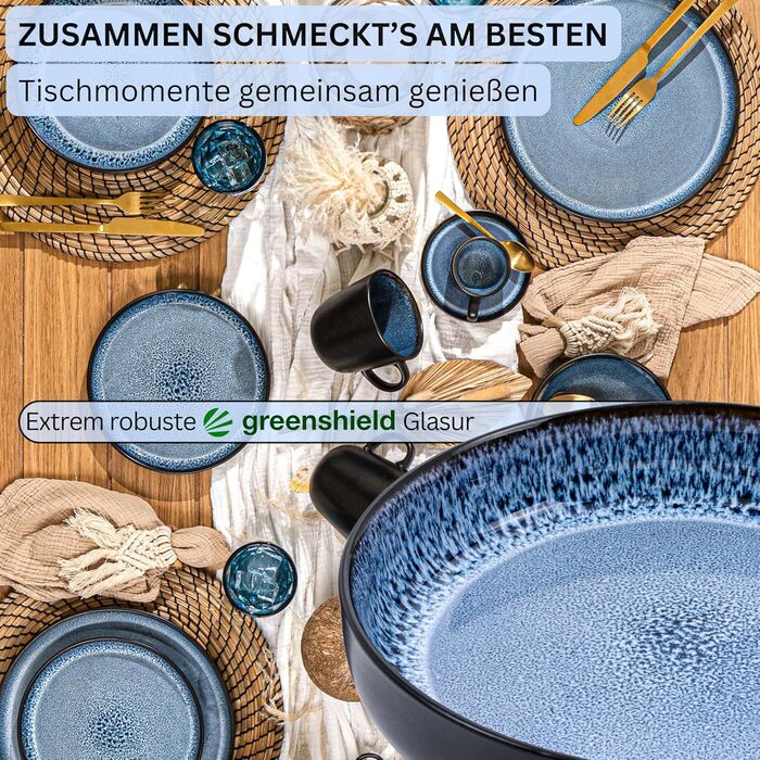 Набір тарілок для пасти SÄNGER Aruba, 6 шт., кераміка, блакитні, 750 мл, набір посуду для 6 осіб, миючі в посудомийній машині, мікрохвильова піч, стійкі до подряпин