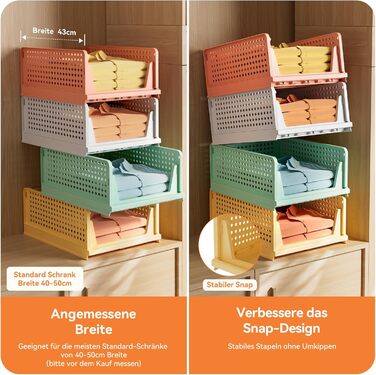 4-Piece Closet Organizer Stackable Plastic Closet Organizer Storage Box, Easy-Pull Drawer Dividers for Clothing Closet Pantry Laundry (4-Piece Mix-color)
