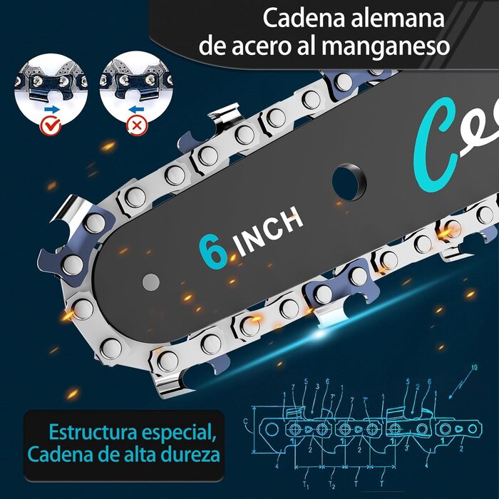 Акумуляторна міні-піла 6 дюймів 880W з чистої міді та блокуванням безпеки. Ідеальна електрична ручна пила для обрізки гілок та дерева в саду. 10000mAh