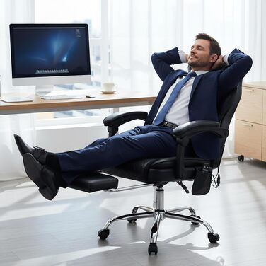 Офісне крісло Colamy з ергономічною підтримкою спини, регульованою підголівником та функцією масажу (чорний)