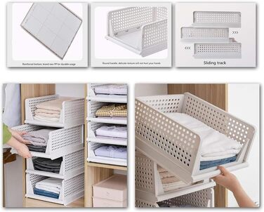 Ygapuzi 2 Pack Stackable Clothes Storage Basket Organizer Drawer Cabinet Shelf Divider Separator Desktop Container for Closet Wardrobe Kitchen Bathroom Office (White - 2Pack)