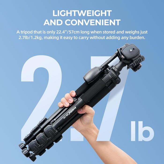 Штатив AMBITFUL 157.5 см, чорний, професійний, алюмінієвий, знімний, для фото- та відеозйомки (камера, DSLR, смартфон, екшн-камера, телескоп)