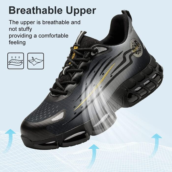 Робочі черевики AIMAYEE з металевим носком: легкі, дихаючі, для жінок та чоловіків, сірі та чорні, розмір 41 EU