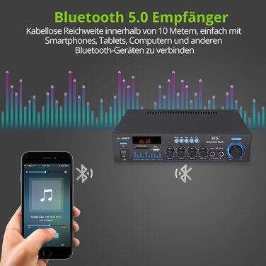 LiNKFOR стерео підсилювач Bluetooth для дому та авто з FM-радіо, USB/SD/MP3, LED-дисплей, HiFi аудіо, 29.5×23×10 см