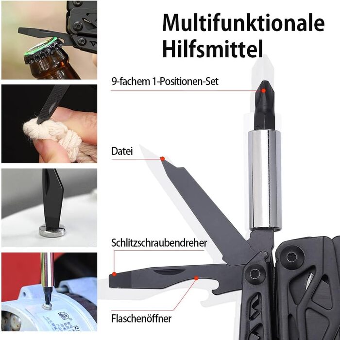 NexTool Multitool, 11-in-1 Multitool, Folding Stainless Steel, Multifunctional Tool with Knife, Scissors, Bottle Opener, and Wood Saw, 9 Screwdriver Bits, Nylon Pouch for Gifts for Men