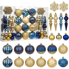 Набір прикрас для ялинки 92 шт. – Стійкі до пошкоджень ялинкові кулі блакитного та золотого кольорів – прикраси для ялинки, вінка, різдвяний декор