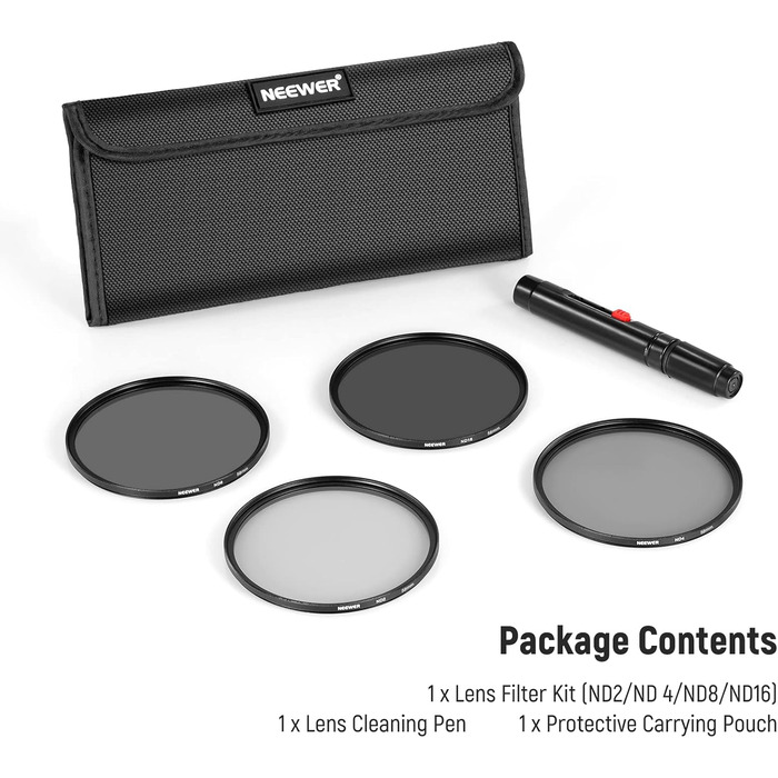 Набір фільтрів ND NEEWER 58mm (ND2, ND4, ND8, ND16) для Canon, Nikon, Sony, Panasonic DSLR