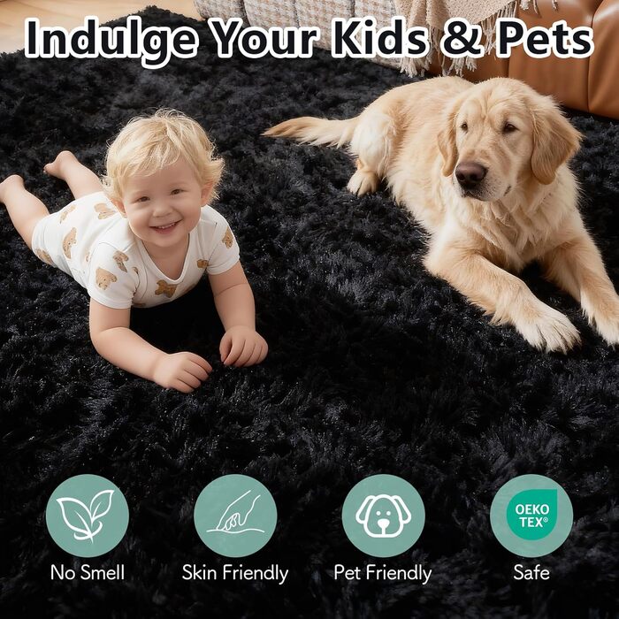 Чохол для ліжка CHOSHOME, м'який килим для спальні, вітальні, дитячої кімнати, штормовий, антиковзаюча підкладка, 90x150 см, 200x290 см (Чорний)