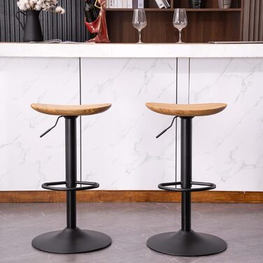 Kidol Adjustable Height Bar Stools 2-Pack - 360° Swivel, Round Wooden Seat, Metal Frame, for Kitchen/Bar/Living Room (Brown)
