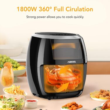 Hot Air Fryer, XXL Hot Air Fryer Oil-Free 8L 1800W, Air Fryer with Recipe Book in German, 8 Programs, Adjustable Temperature Control Acekool Gray