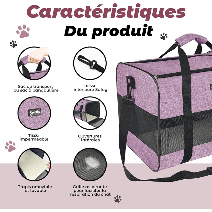 Транспортна сумка для котів та собак Zavothy, дихаюча та легка, з регульованим плечовим ременем, знімний м'який матрац (фіолетовий, L)