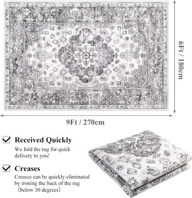 Килим Enyhom Boho Mandala 180x270 см, антиковзний, миючий, короткий ворс, для вітальні, спальні, кухні, ретро сірий