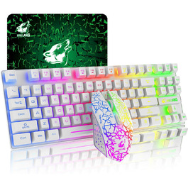Механічна ігрова клавіатура та миша Combo з підсвічуванням Rainbow, 87 клавіш, 2.4G, USB, 2400DPI, з підсвічуванням RGB, з килимком для миші (чорний)