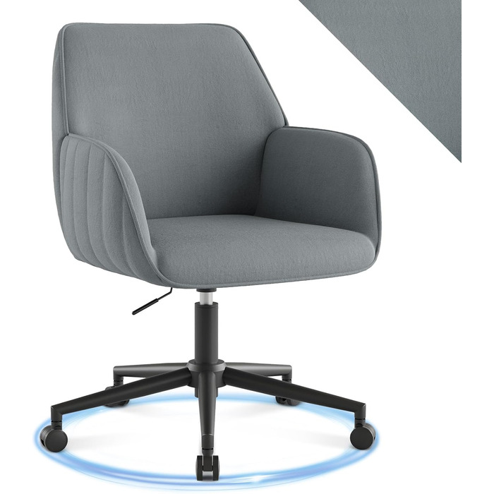 Офісний стілець для дому та офісу до 136 кг, обертовий, оксамитовий, з підлокітниками та колесами, ергономічний, сірий