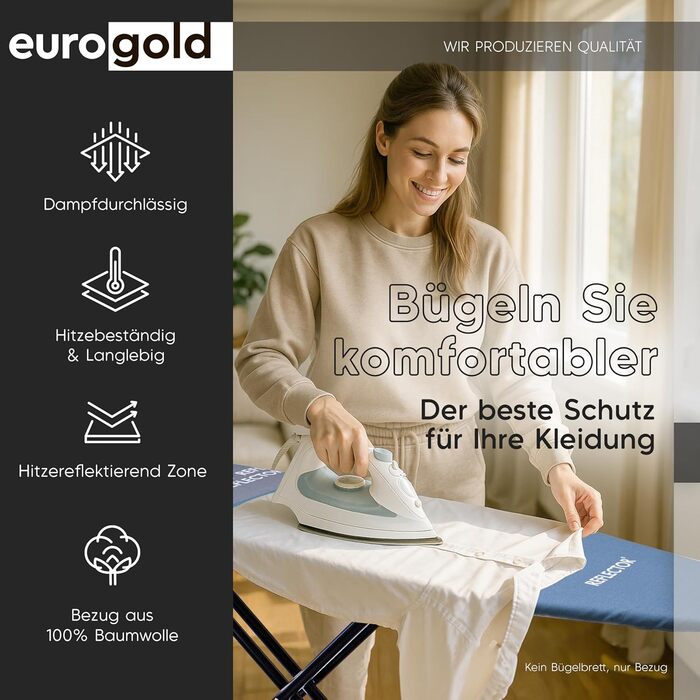 Чохол для прасувальної дошки Eurogold для парогенераторів, з тепловідображаючою зоною, еластичний, сірий (L-XL)
