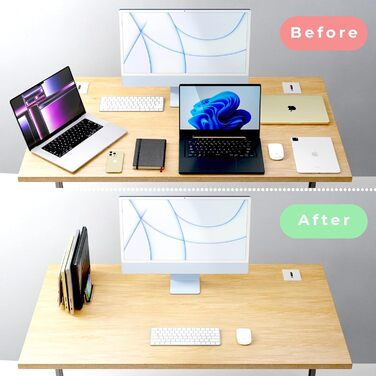 TEFONIA 5-Slot Vertical Laptop Stand - Aluminum Desk Organizer for MacBook, iPad, Tablets & Laptops - Silver
