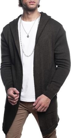 Чоловічий кардиган Carisma з капюшоном, довгий, з боковими кишенями. Зручний кардиган для чоловіків, модель 7601 (L, Хакі)