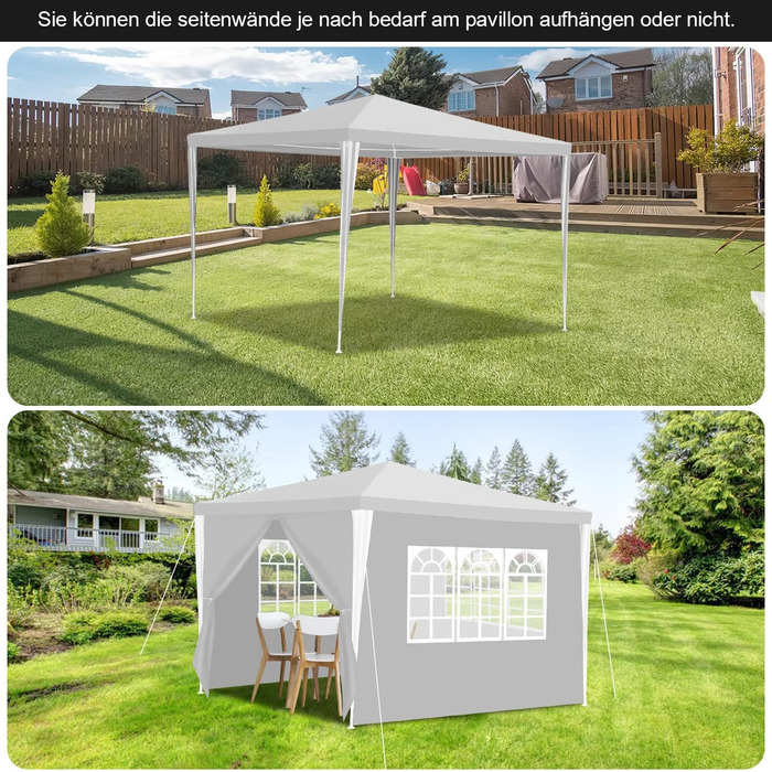 Garden Pavilion - Garden Gazebo with 6 Side Walls and Windows, Stable, UV Protection, Waterproof, Party Pavilion, Folding Garden Tent, Party Tent, for Outdoor, Garden, Party, Wedding (3x3m, White)