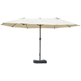 Outsunny Double Canopy Sun Umbrella Garden Umbrella Patio Umbrella with Hand Crank and Umbrella Stand, Oval 460 x 270 x 240 cm in Cream White