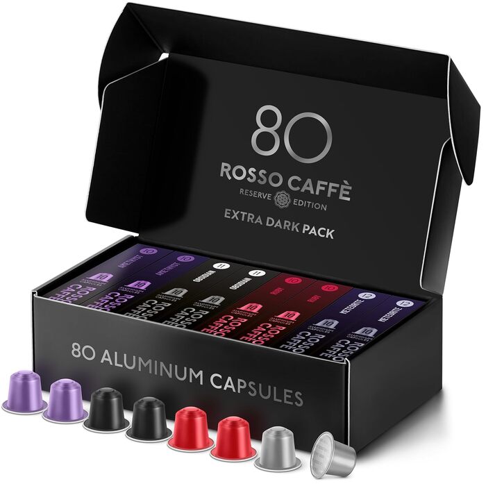 Капсули кави ROSSO CAFFÈ Nespresso Reserve Edition, 80 шт. (8 сортів преміум еспресо), сумісні з Nespresso, Made in Italy