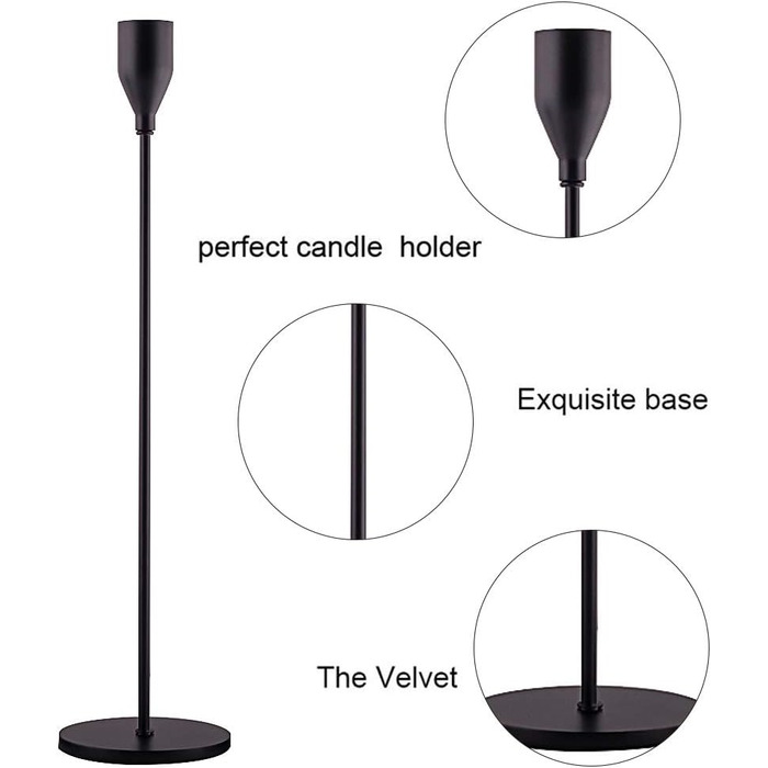 SUJUN Matte Black Candle Holders, Set of 3 for Taper Candles, Decorative Candle Holder for Wedding, Dinner, Party, Fits 1.9 cm Thick Candles and LED Candles (Metal Candle Holders)