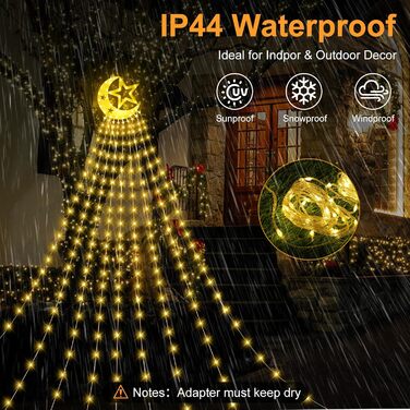 Гірлянда для ялинки 3,5м, 346 LED, 9 струмків, зірка-верхівка, 8 режимів, вологостійка, тепле біле світло