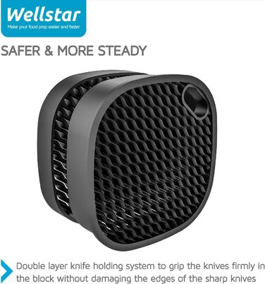 Універсальний блок для ножів WELLSTAR без ножів, тримач з нержавіючої сталі, великий об’єм, стійкий, знімний, колір срібний