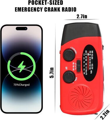 Радіо на сонячних батареях та ручному приводі Notfallradio – AM/FM, погода, ліхтарик LED, SOS, акумулятор 2000mAh, зарядка для смартфонів, червоний