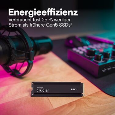 SSD Crucial P510 1TB M.2 NVMe PCIe 5.0 Gen5 з радіатором, 11000 МБ/с читання, 9500 МБ/с запис, для ПК та PS5, TLC NAND, внутрішній накопичувач
