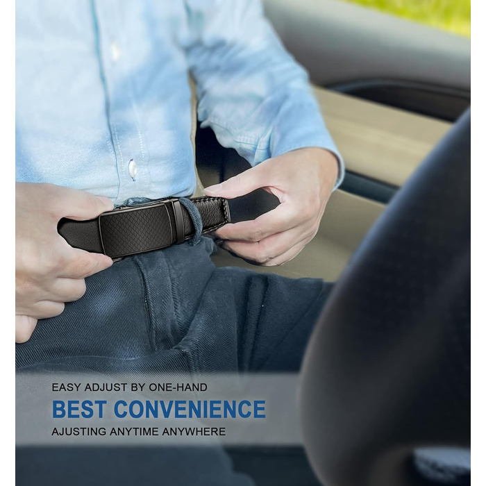 Чоловічий шкіряний ремінь BULLIANT з автоматичною застібкою-ратом, ширина 35 мм, регульований розмір, чорний, 130 см (38-44)