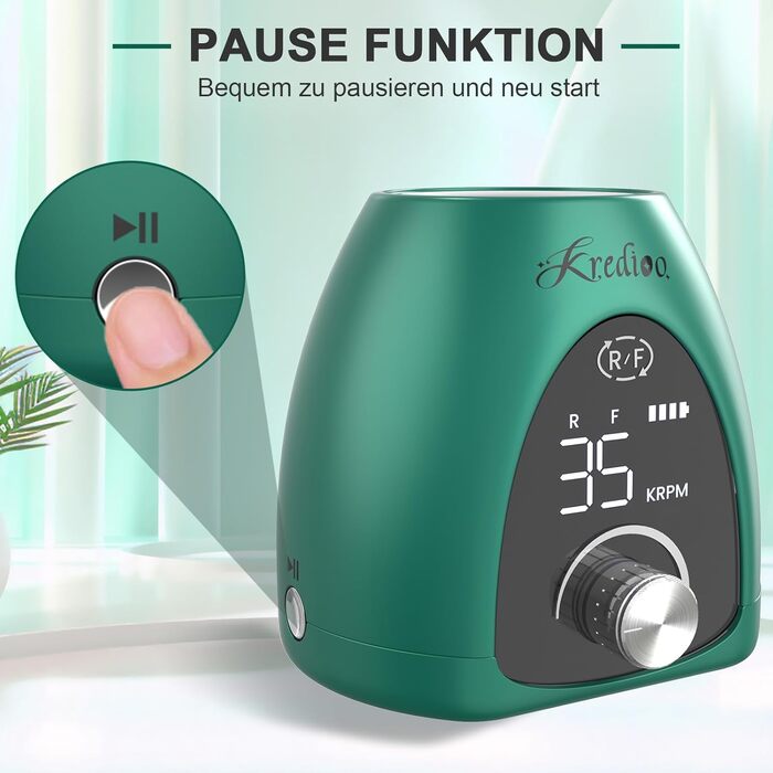 Електричний фрезер для нігтів 6 в 1: манікюрний набір з LED дисплеєм, 35000 об/хв, для гель, акрил, Shellac. Підходить для початківців та професіоналів (Зелений)