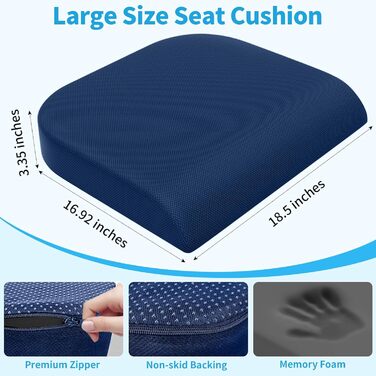 Подушка для сидіння TranquilRelax з Memory Foam (X-Large, блакитна) для офісного крісла, дому та авто. Зменшує біль у спині, куприку, сідницях та при ішіасі.