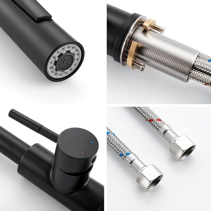 Змішувач кухонний Lonheo з висувною лійкою, високий поворотний кран для кухні з нержавіючої сталі, двофункціональний, для мийки, матовий чорний